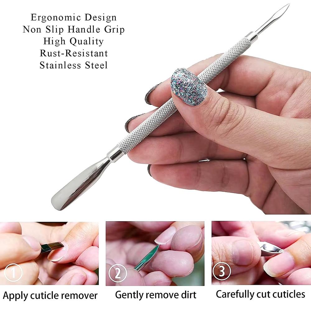 1Pcs/4Pcs Cuticle Pusher Double Sided - Sharp Edge Spoon Shaped Dual Ended Cuticle Pusher Remover Clean Manicure Pedicure