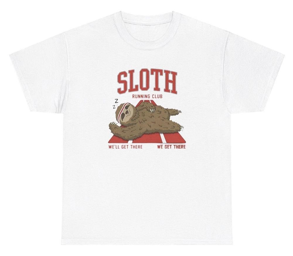 Sloth Running Club T Shirt Funny Slow Run Animal Lover Silly Gen Z Gym Pump Tee S