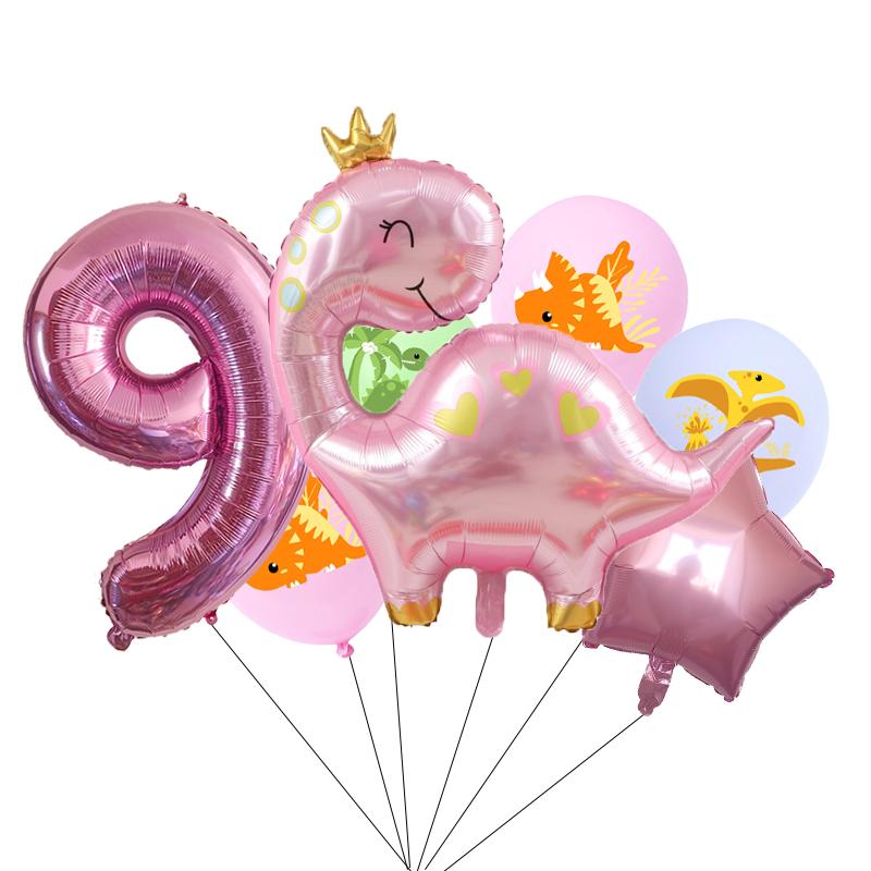 1set Pink Crown Dinosaur Foil Balloons 32 Inch Number Helium Balloon Baby Girl Children‘s Birthday Party Decorations Kids