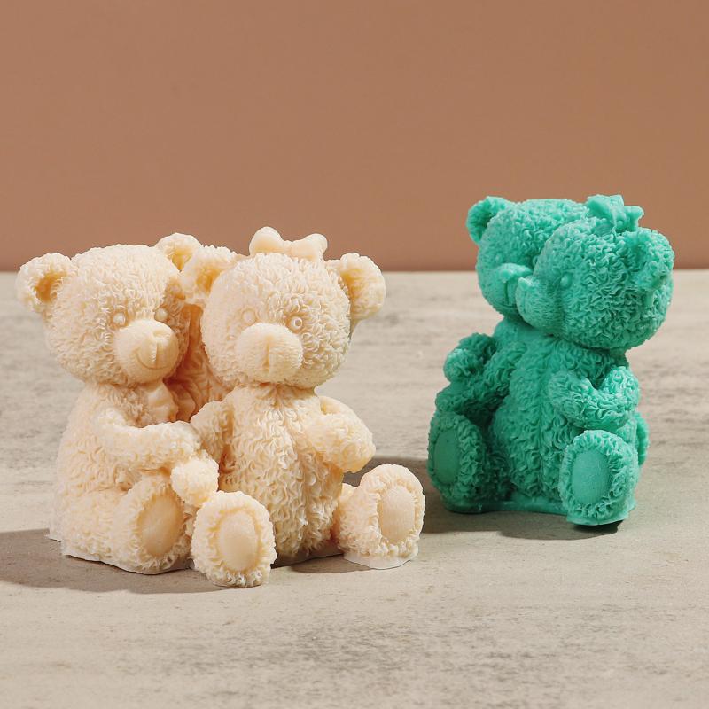 DIY New Cartoon Bear Candle Silicone Mold Bear Dad Bear Mom Aromatherapy Gypsum Pendant Cake Baking Tool Birthday Party Gift
