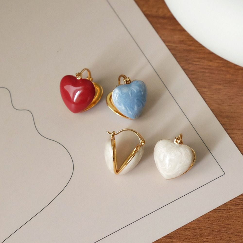 Dripping Oil Zinc Zinc Alloy Korean Style Earrings Women Jewelry Heart Ear Buckle Enamel Stud Earrings