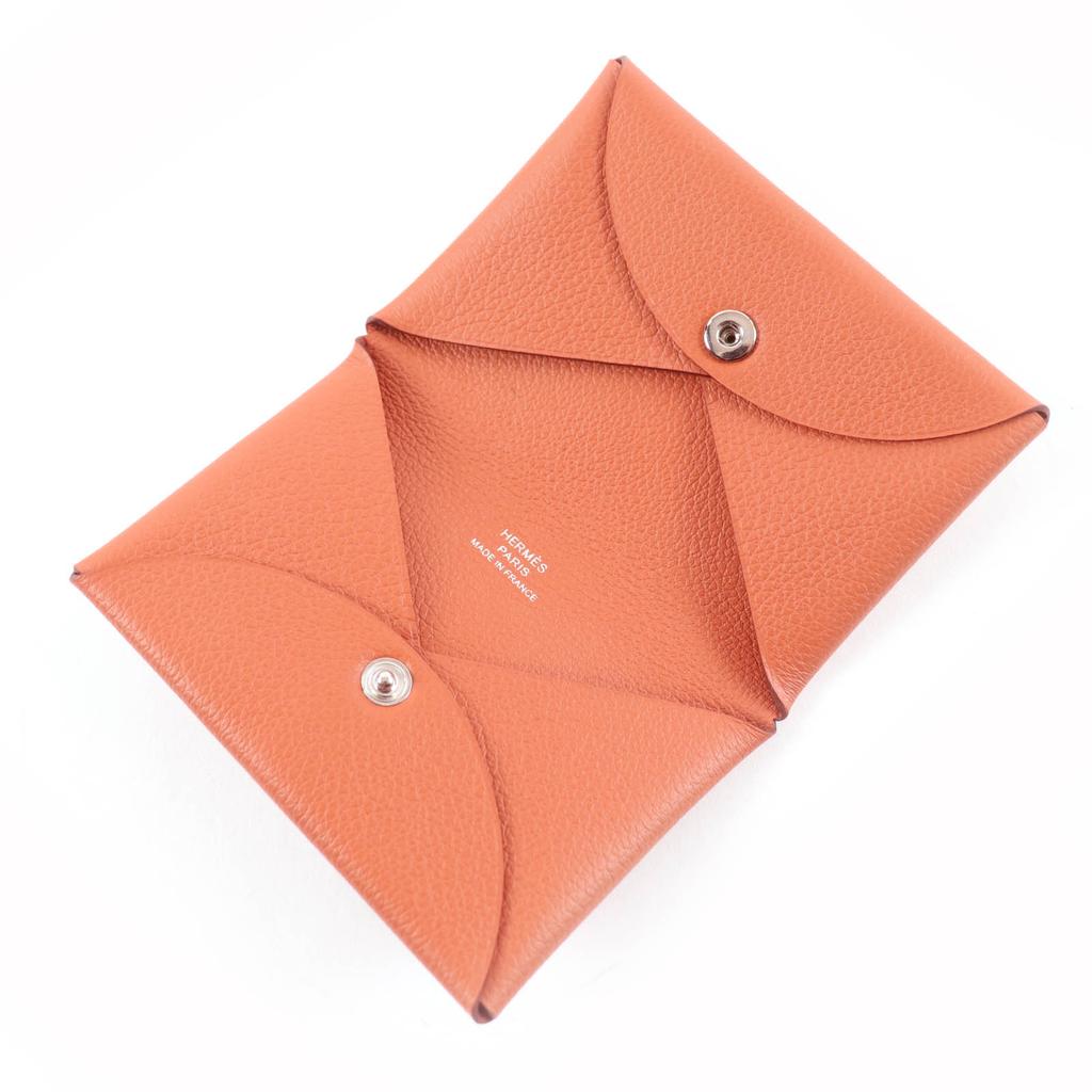 Excellent HERMES Card Case Calvi Orange Epsom Leather Women Used