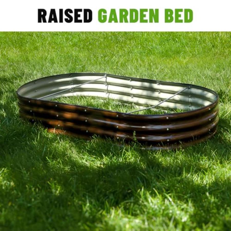 2 Pcs 6x3x1ft Raised Garden Bed Kit Outdoor Oval Metal Garden Planter Ground Planter Box for Gardening Vegetables Flowers Brown