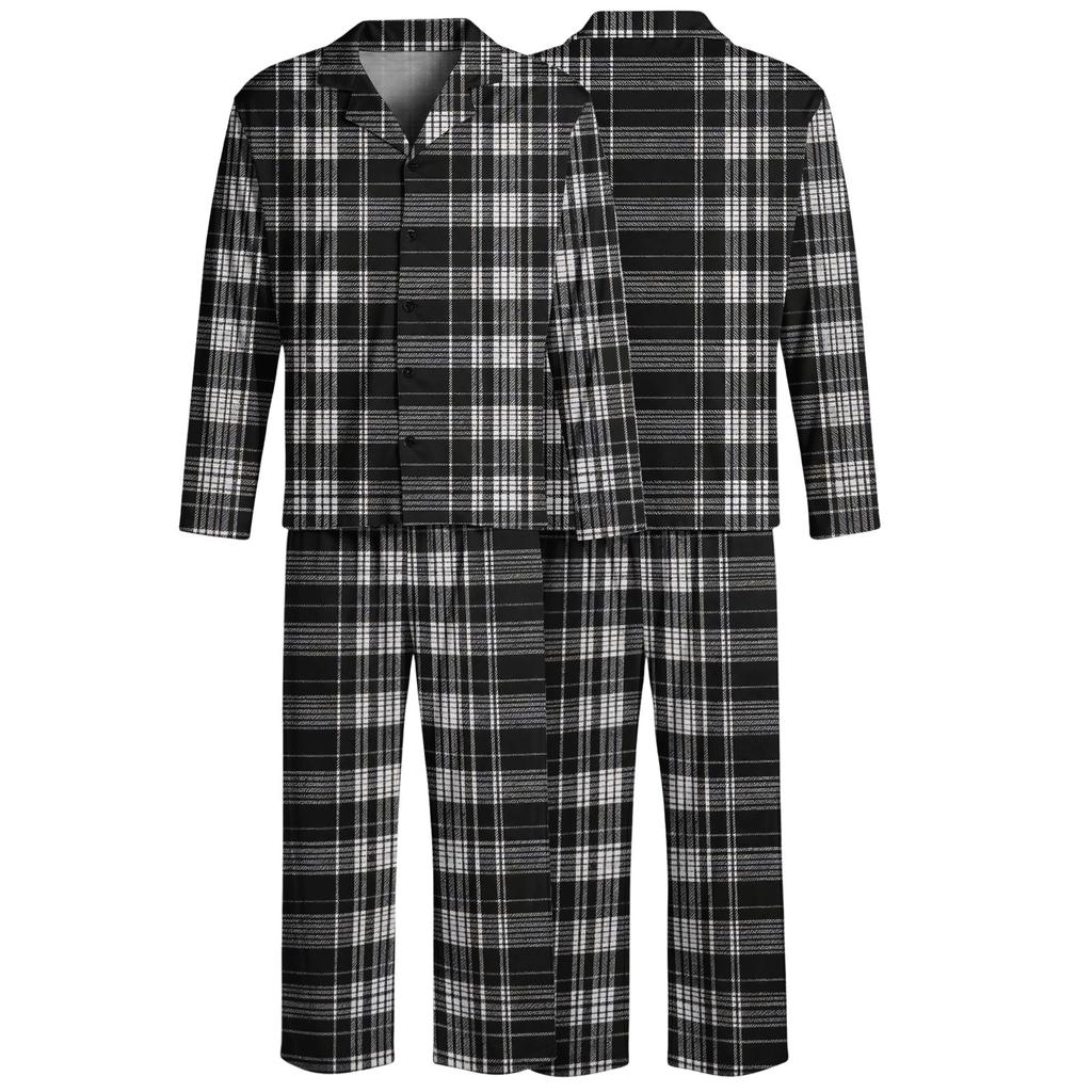 Herren-Karos-Pyjama-Set mit Hemd mit Knopfleiste und Reverskragen und entspannter Passform mit geradem Bein - Zweiteilige Nachtwäsche