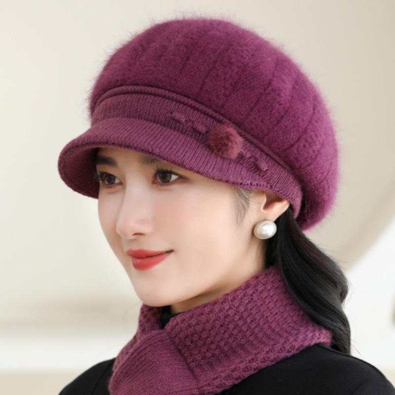 Women's Knitted Hat for Fall Winter - Lightweight Elastic Fit Warm Hat, Solid Color Short Brim Hat