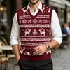 Men's Casual V-Neck Wool Knit Sweater Vest with Christmas Print