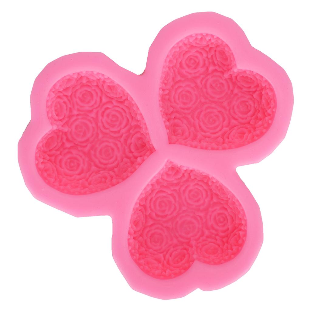 DIY Silicone Mold 3‑Cavity Heart Shaped Rose Flower Chocolate Fondant Soap Aromatherapy Plaster