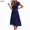 Women's Fly-sleeve Fly-sleeve Pleated Layered Short Sleeve Dress with Large Swing