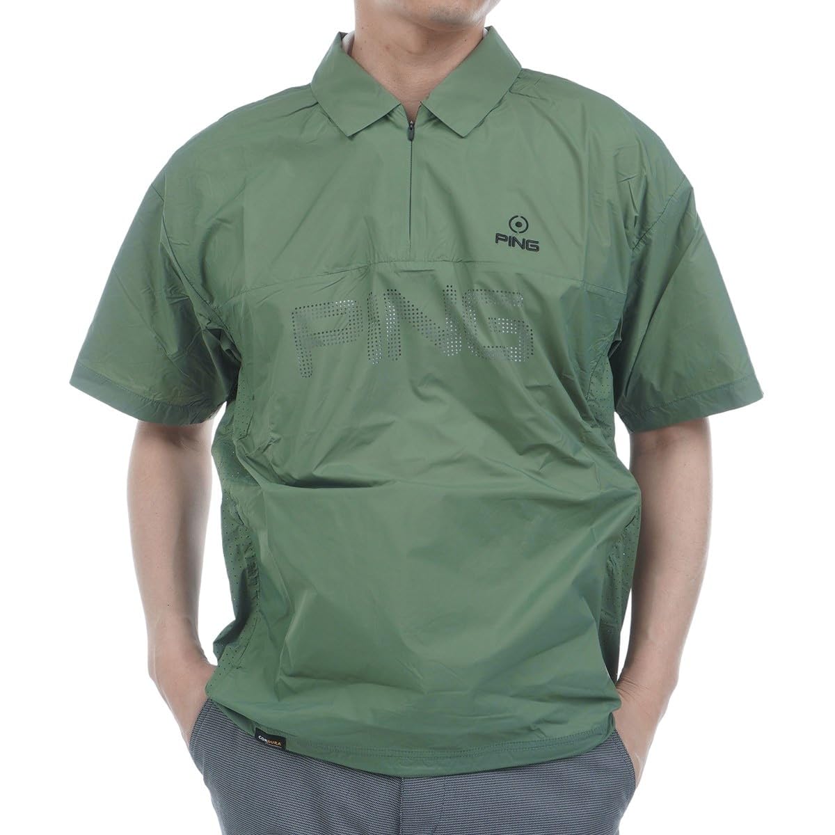 

[Pin Apparel] Men s Short Sleeve Polo Shirt (Half Zip, Durable) Golf 621-5121203 140Green L