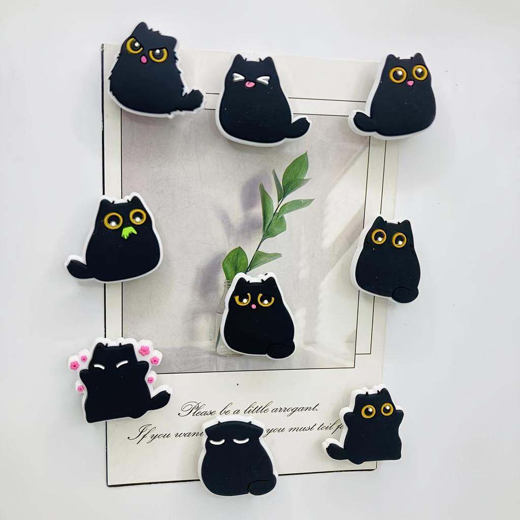 6pcs Kawaii Chubby Black Cat Fridge Magnets, Decorative Plastic Resin, Multi-Use for Kitchen and Office, Ideal Holiday Gift