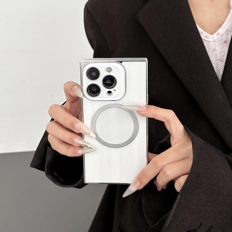 2025 Square CD texture electroplated magnetic phone Case with lens film, suitable for iPhone 16 Pro Max 15 14 13 Pro full anti-drop protective Cover