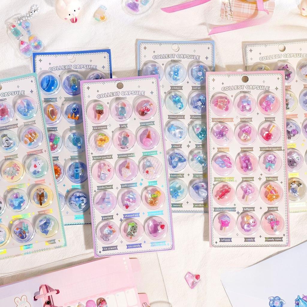 3 pcs/6 pcs Random 3D Creative Space Food Cartoon Round Relief Stickers Scrapbooking Diy Journal Cute Stationery Sticker