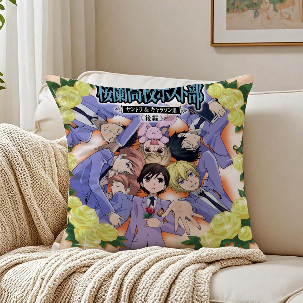 Funny Romance Anime OOuran High School Cushion Cover Linen Pillowcase Soft for Sofa Bed Home Room Decor