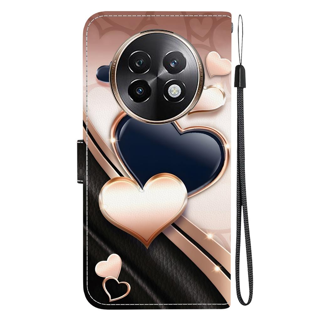 Handmade PU Leather Flip Case for Realme 13+ / Realme 13 Plus Anti-Slip Shockproof Cover with Wrist Strap & Heart/Rose Cat Designs