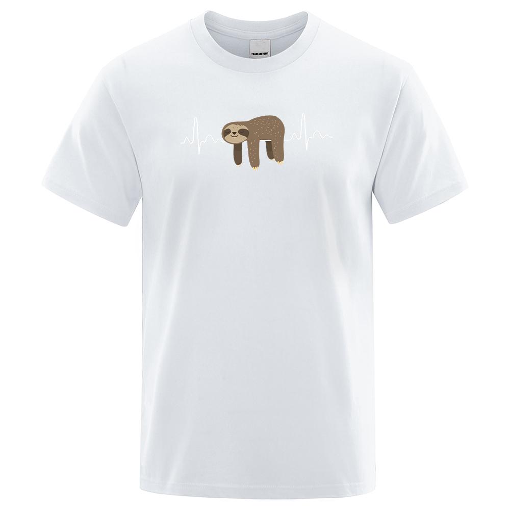 

Мужские футболки с принтом «Ленивец отдыхает на животе» Футболки с коротким рукавом и круглым вырезом Футболки большого размера для мужчин XXL белый