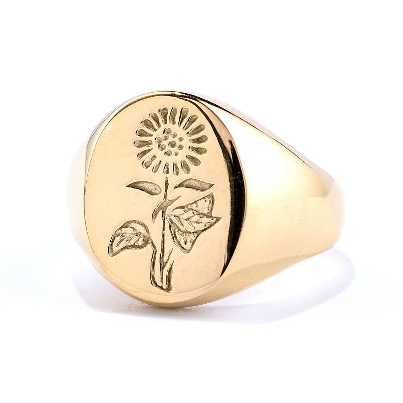 Stainless steel sunflower polished unisex ring