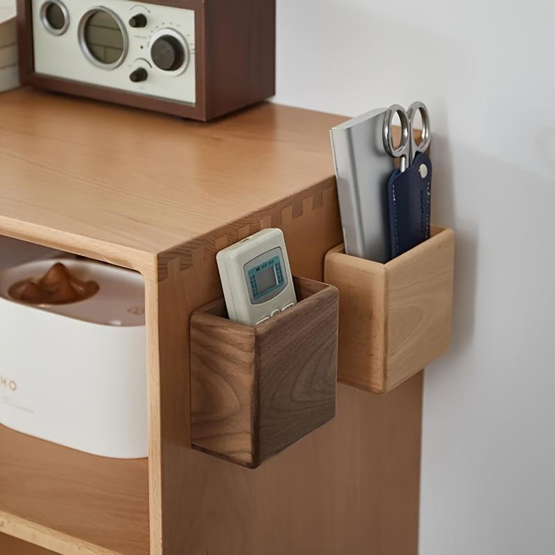 Nástěnný úložný organizér z bambusu - Bez vrtání, Víceúčelový držák pro dálkové ovladače TV a klimatizace s portem