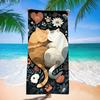 Black Background Snuggling Couple Cat Floral Heart Print Beach Towel Quick Dry Sand Free Towel for Beach Pool Travel