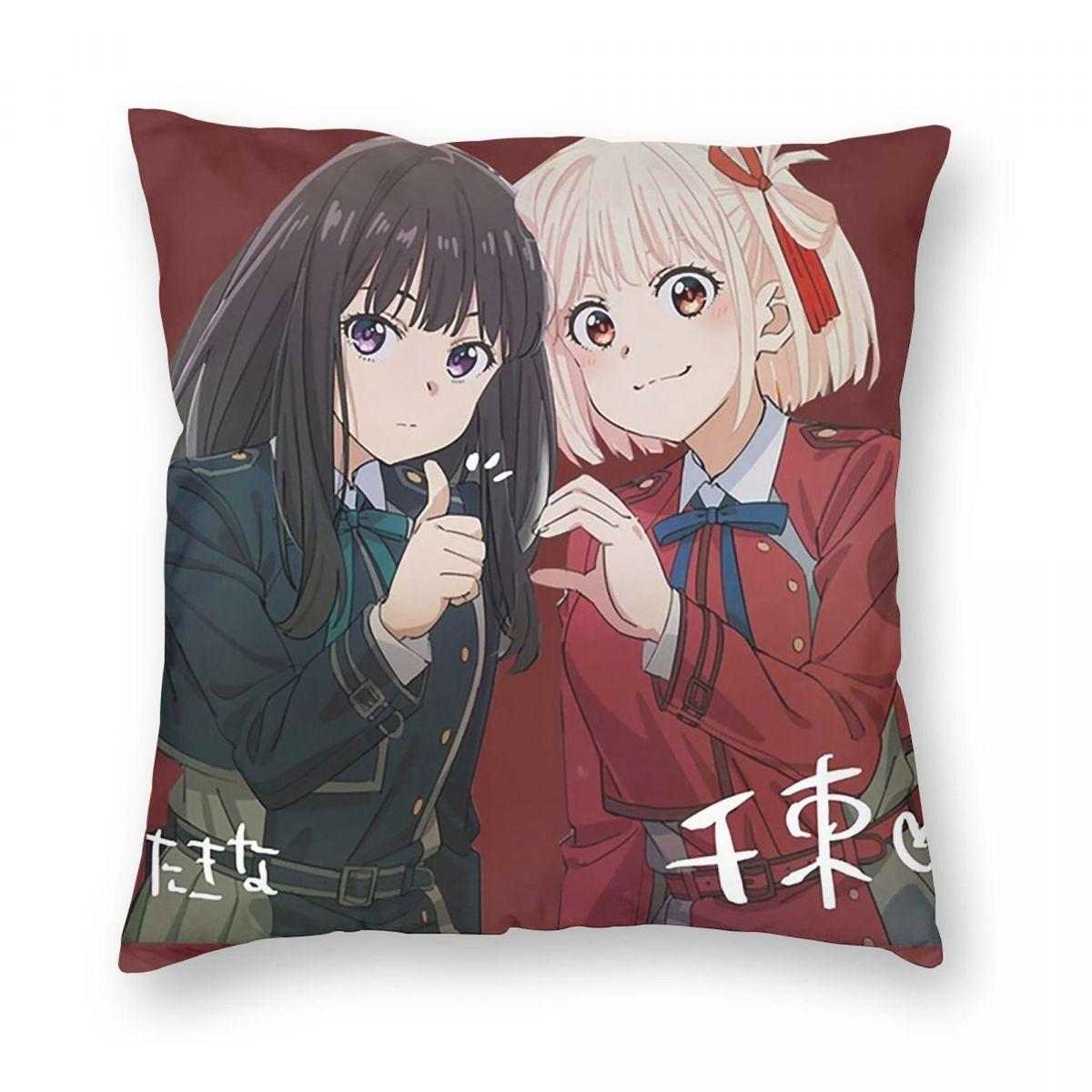 Аниме Lycoris Recoil Квадратная Наволочка Чехол для Подушки Декор Подушки Уют Подушка-плед для Дома Автомобиля 12x12Inch
