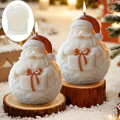 Weihnachtsmann hält Geschenk Duftkerze Silikonform Lächeln Weihnachtsmann hält Geschenkbox Duftende Harz Gipsformen Weihnachtsgeschenk