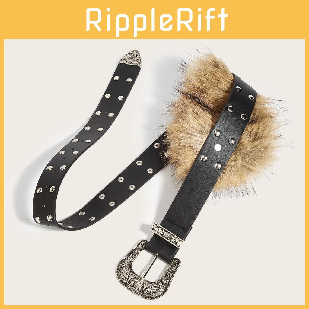 Fashion Pu Leather Waist Belt Artificial Fur Design And Carved Needle Buckle For Trendsetters