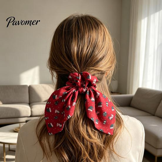 Kadın Kızlar İçin Noel Temalı Saç Tokaları Scrunchies, Kurdele Fiyonklu Elastik At Kuyruğu Tutucular, Cilt Dostu Aksesuarlar Yumuşak Kumaş Tatil Partisi &