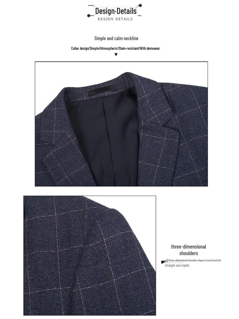 Men's Slim Fit Plaid Business Suit Jacket - Western Korean Style High-End Autumn Wear for Middle-Aged
