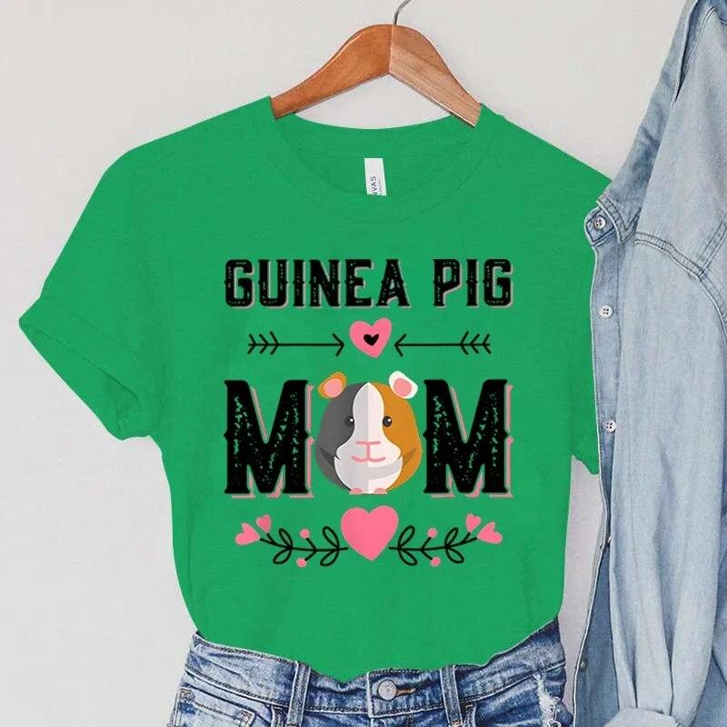Guinea Pig Mom T-Shirts Women's Summer Clothing Pets Guinea Pig Tops Cartoon Flower Casual Fashion Tees Vintage Female T-Shirts
