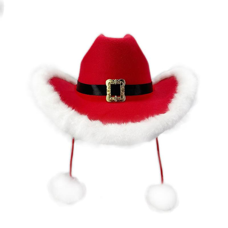 Christmas Party Cowboy Hat Comfortable Costume Accessories Headgear Wide Brim Women Cowgirl Hat Plush Ball Strings Western Hats