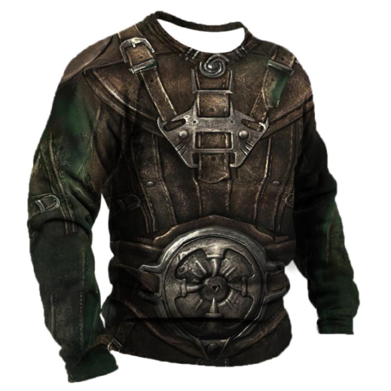 Mode Rüstung Druck männer Langarm T-shirts Frühling Herbst Nachahmung Baumwolle Sport Fitness Casual Kleidung Lose Tops Plus Größe