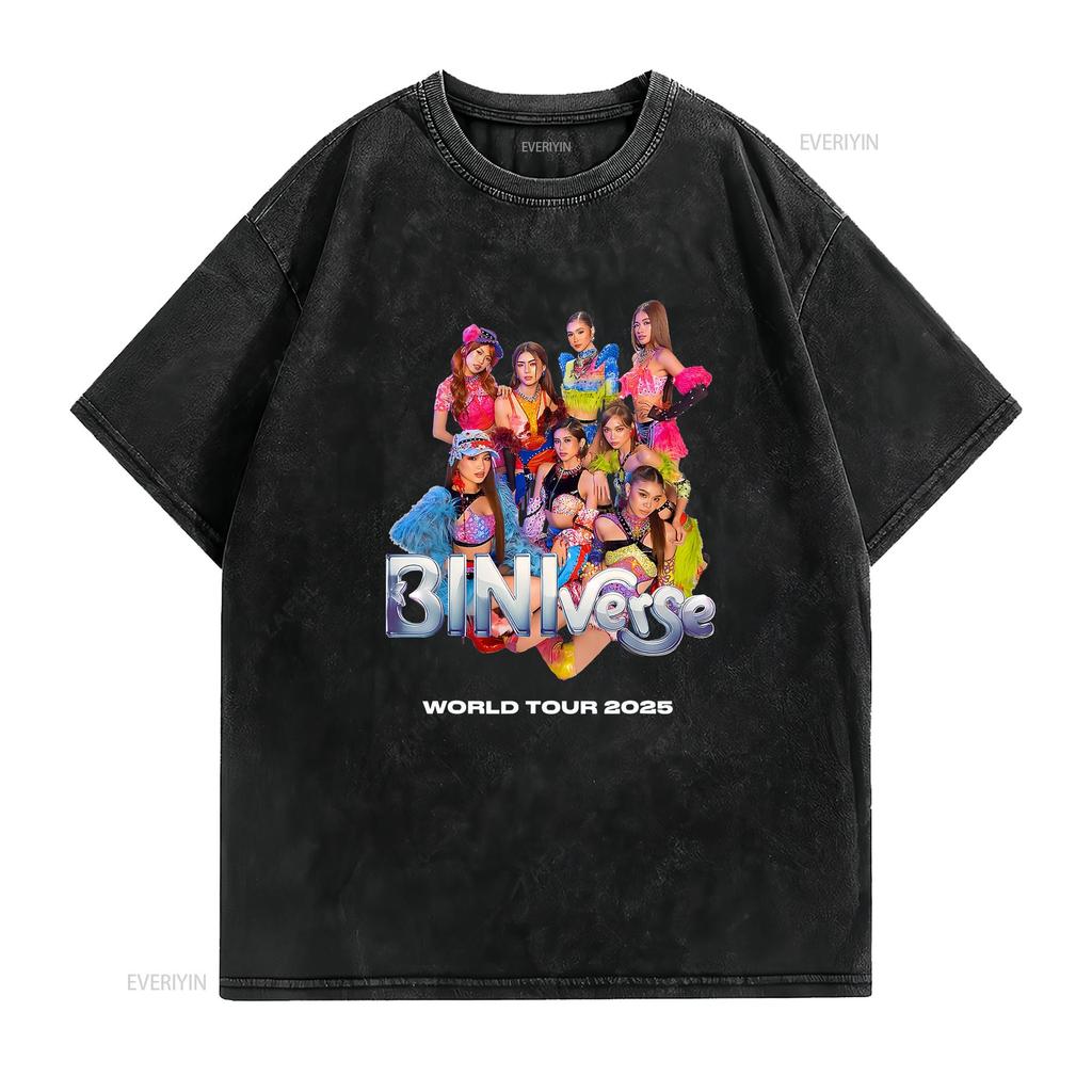 Bini Biniverse Welttournee Daten auf der Rückseite p pop T-Shirt vintage gewaschen Herren Streetwear Designer Kleidung Grafik Unisex