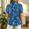Women Ruffle V Neck Printed Blouse Short Sleeve Casual Loose Fit Top Button Down Lightweight Shirt