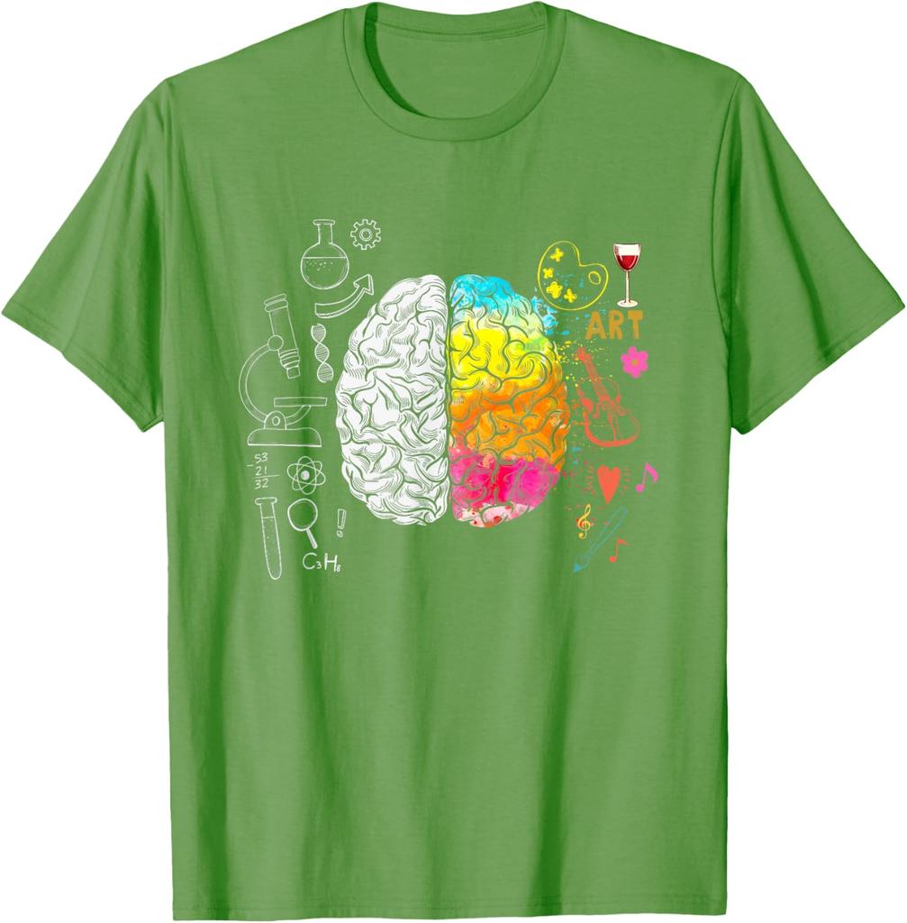 Art Versus Science Brain Split Colorful Graphic Tee Shirt Men Women Student Teacher Casual T-Shirt