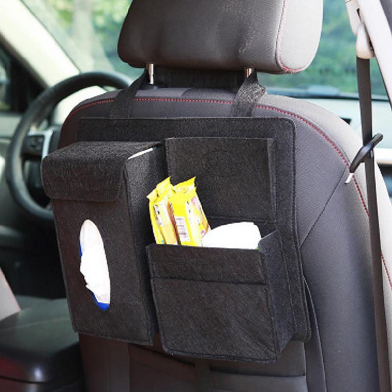 Multi-Purpose Car Storage Bag Organizer Hanging Bag Box Paper Towel Phone Storage Felt Bag Trash Can Organizer Car Accessories