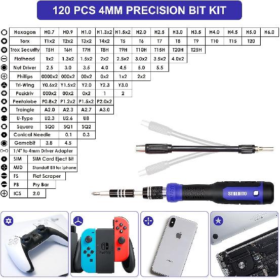 STREBITO Precision Screwdriver Set 191-Piece Multi-Bit Screwdriver 1/4 Inch Nut Driver Home Improvement Tool Electronic Repair Kit for Computer,