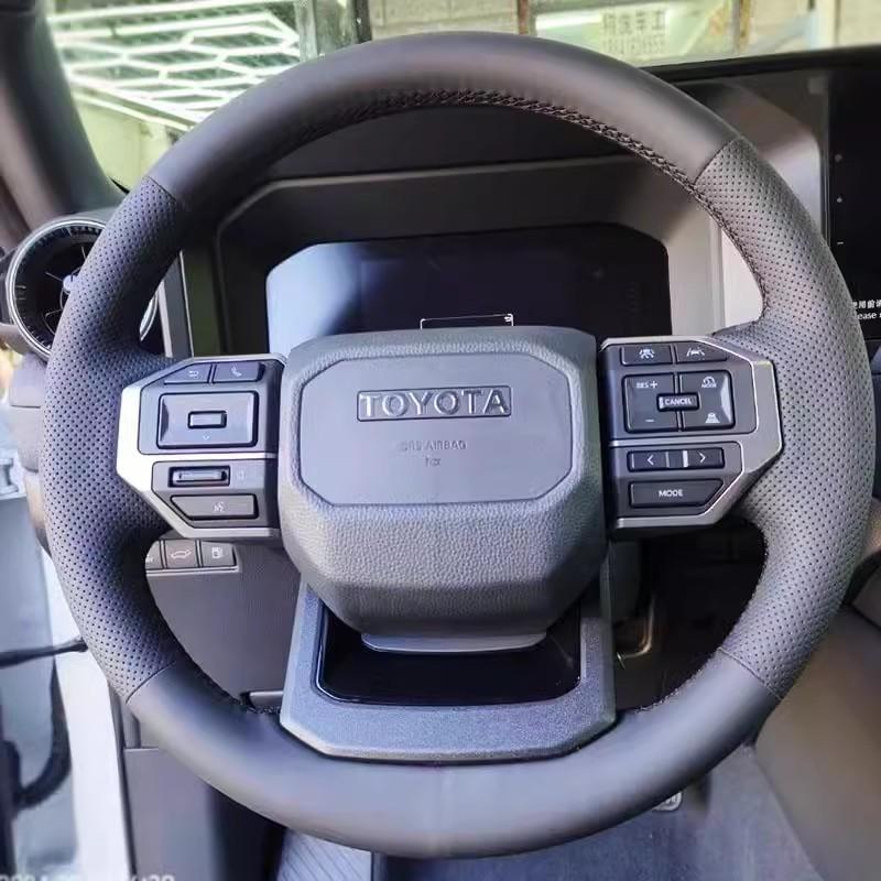 Full Coverage Accessory for Toyota Land Cruiser Prado LC250 2024 2025 Braid Black Leather Interior Car Steering Wheel Cover
