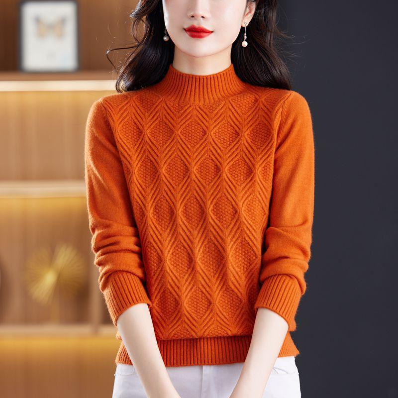 Women's Semi High Neck Pullover Sweater Casual Sweater Pullover Knitted Base Sweater