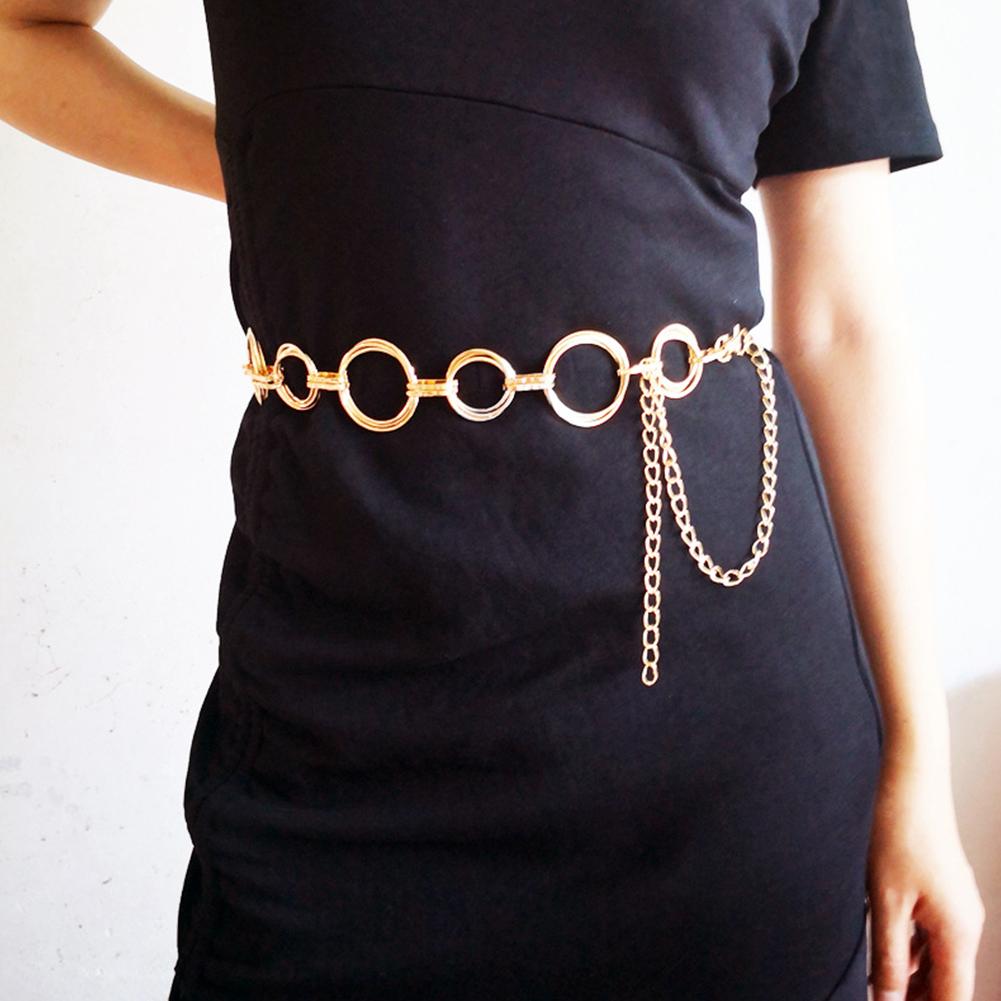 Female Retro Waist Chain Round Circle Tassel Alloy Decorative Waist Belt