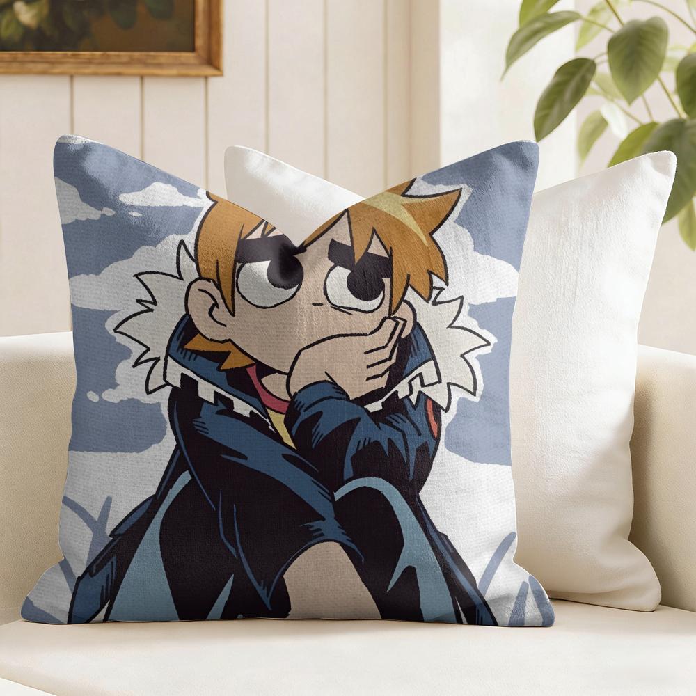 Anime SScott PPilgrim Cushion Cover Eco Linen Pillow Case DoubleSided Print Breathable Durable Zipper Home Decor Gift
