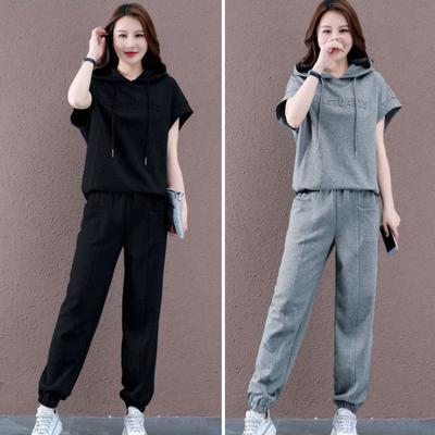 2 Pcs/Set Women Hoodie Pants Set Casual Elastic Waist Solid Color Drawstring Hooded Sports Loose Pockets Plus Size Top Trousers Suit