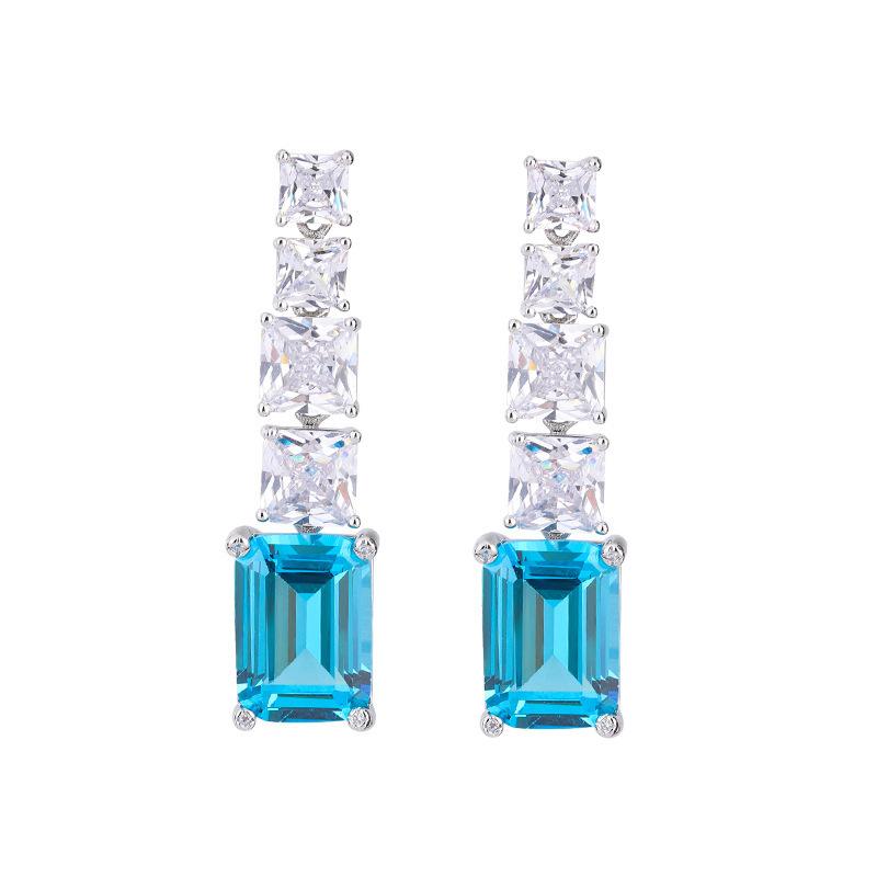 Sweet And Luxurious Jewelry, European And American Sparkling Personality, Bride'S Wedding, Blue Zircon Earrings