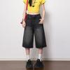 Fashion Black Gray Vintage Distressed High Waist Wide Leg Cropped Capri Denim Pants For Women Trendy Versatile Slimming FigureFlattering Casual Wear