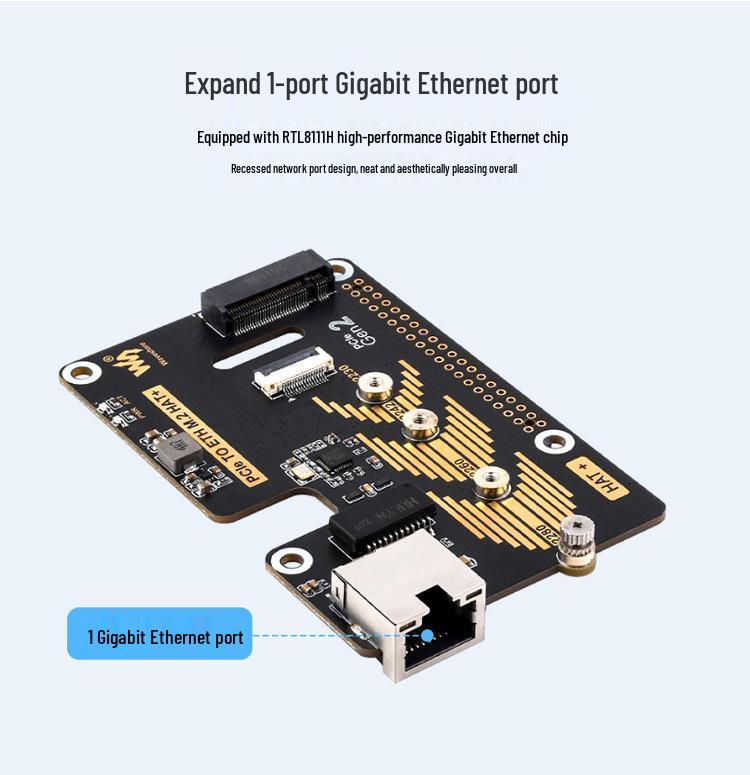 Raspberry Pi 5th Gen M.2 PCIe to Gigabit Ethernet HAT+ Board, 5Gbps Speed, Driver-Free SSD Boot