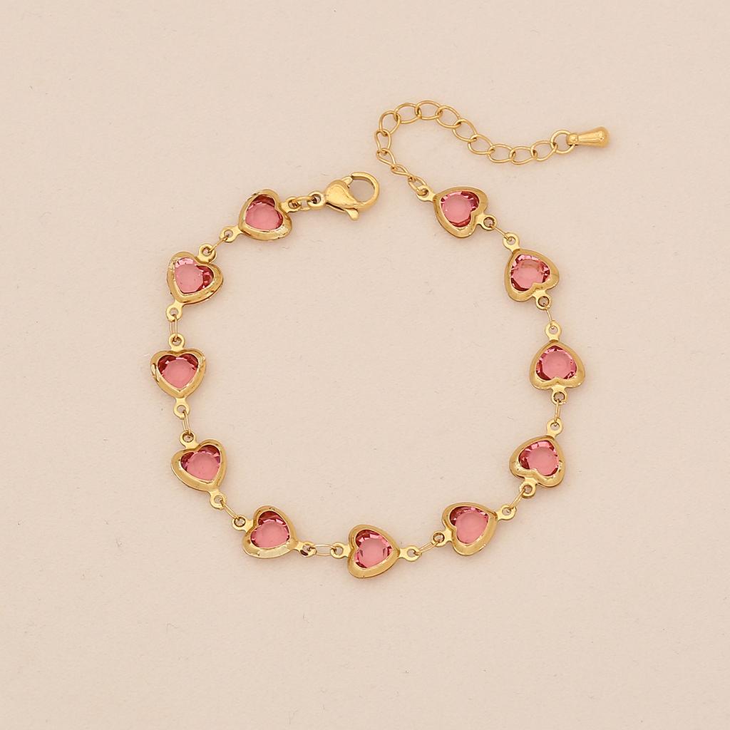 Fashionable Colorful Heart Stainless Steel Bracelet, Trendy Titanium Steel Hand Jewelry, Cross-border Accessories