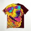 Men's Crew Neck 3D Print T-Shirt, Colorful Golden Retriever With Sunglasses Graphic Casual Short Sleeve Tee