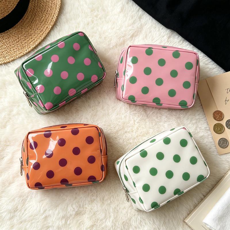 New Glossy Polka Dot Pvc Cosmetic Bag Makeup Bag Waterproof Travel Toiletry Bag Makeup Brush Case Mini Clutch
