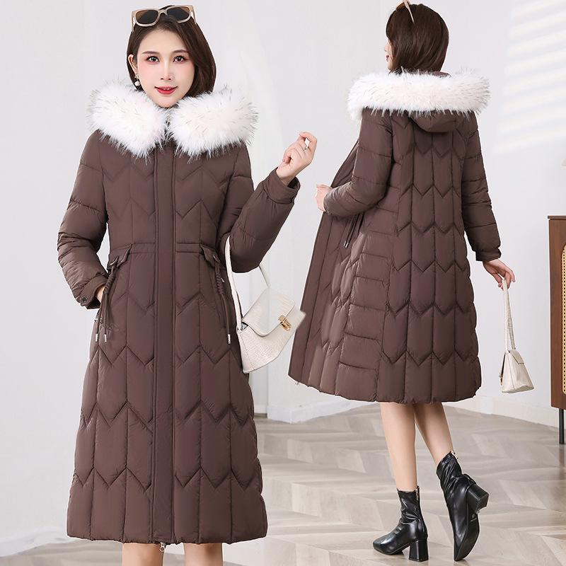 Women's Over-the-Knee Long Down Coat with Fur Collar - Winter 2025 Korean Style Cotton-Padded Jacket