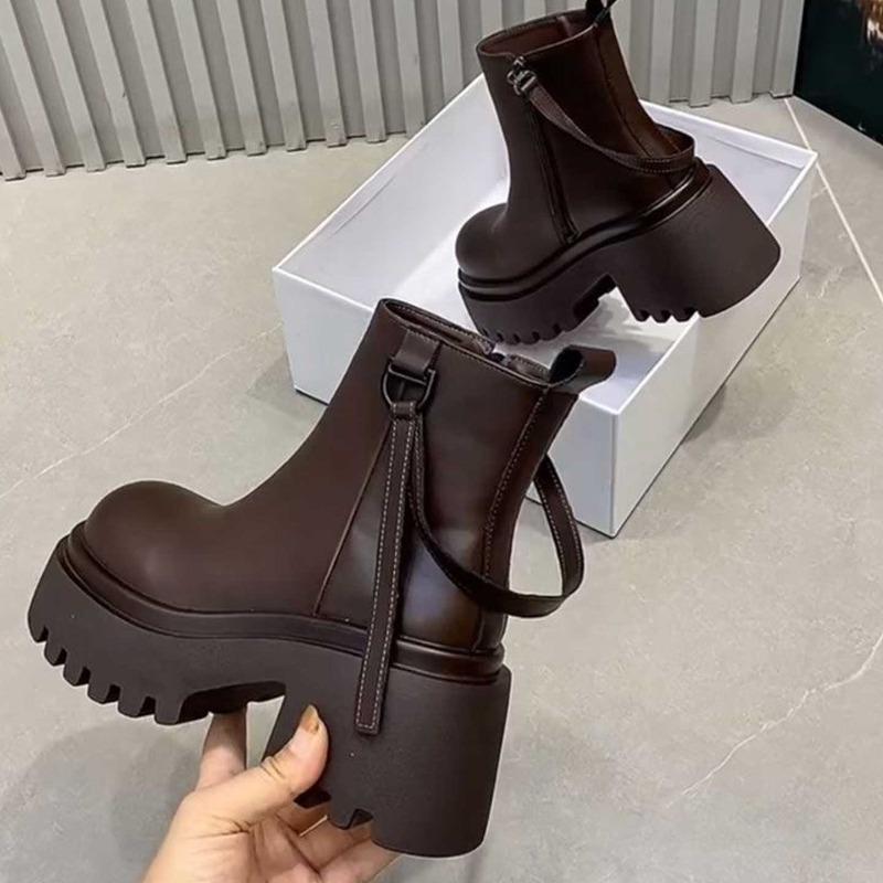 

Women s 2026 New Platform Trifle Big Head Lace-Up Casual Booties Small Tall Heightened Motorcycle Boots 40 коричневий