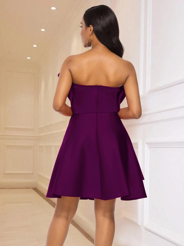 Purple Strapless Mini Dress for Women Sleeveless Sexy Backless A Line High Waist Pleated Weddings Guest Banquets Dresses