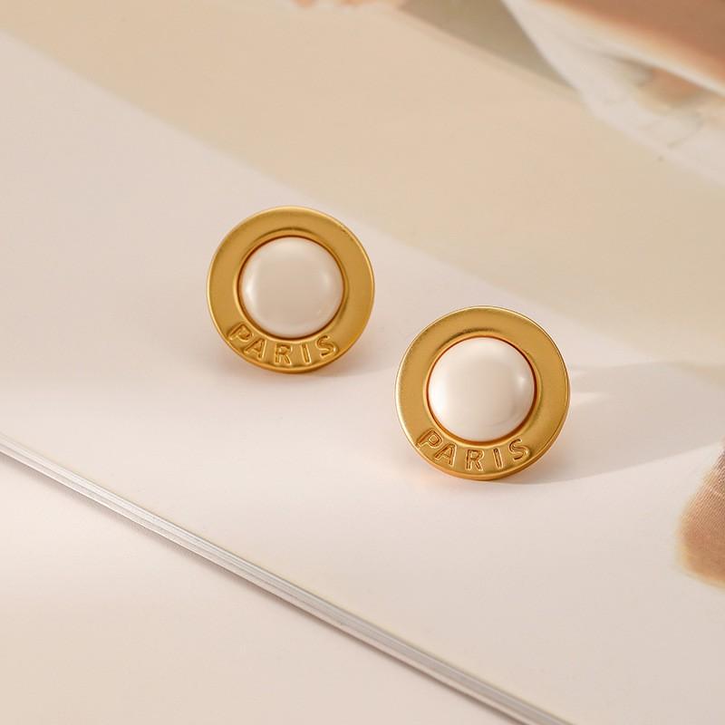 Vintage French Style Round Black Oxidized Earrings With Posts Elegant Retro Geometric Studs Women